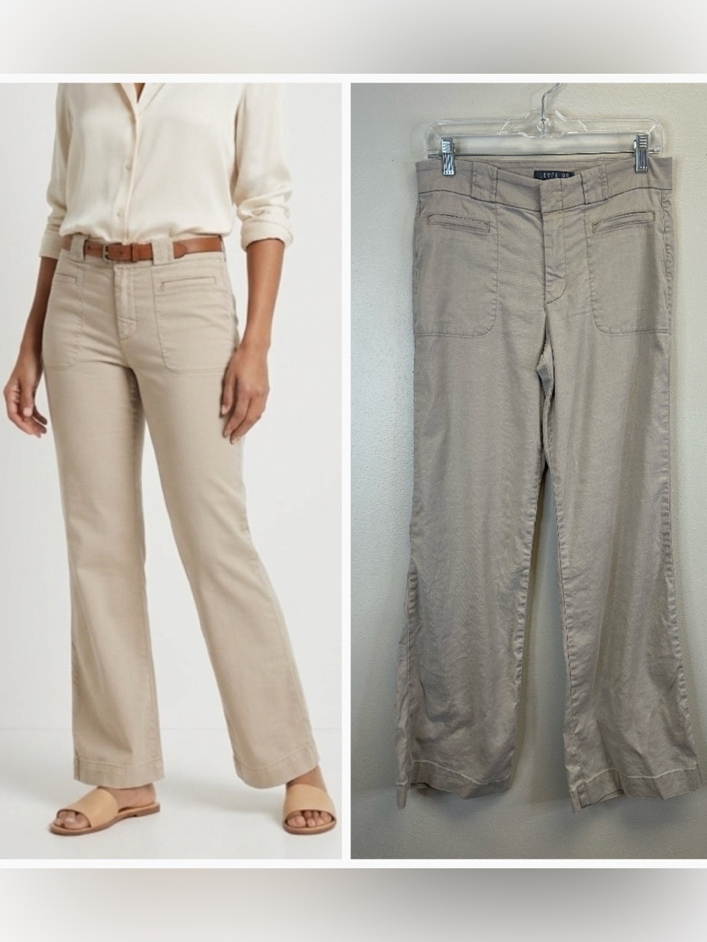 Neutral Minimalist Level 99 Beige Boot Cut Wide Leg Pants Size 27 Linen Blend
